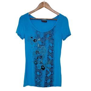 Roberto Cavalli Gym Short Sleeve Printed Top Blue Size Small